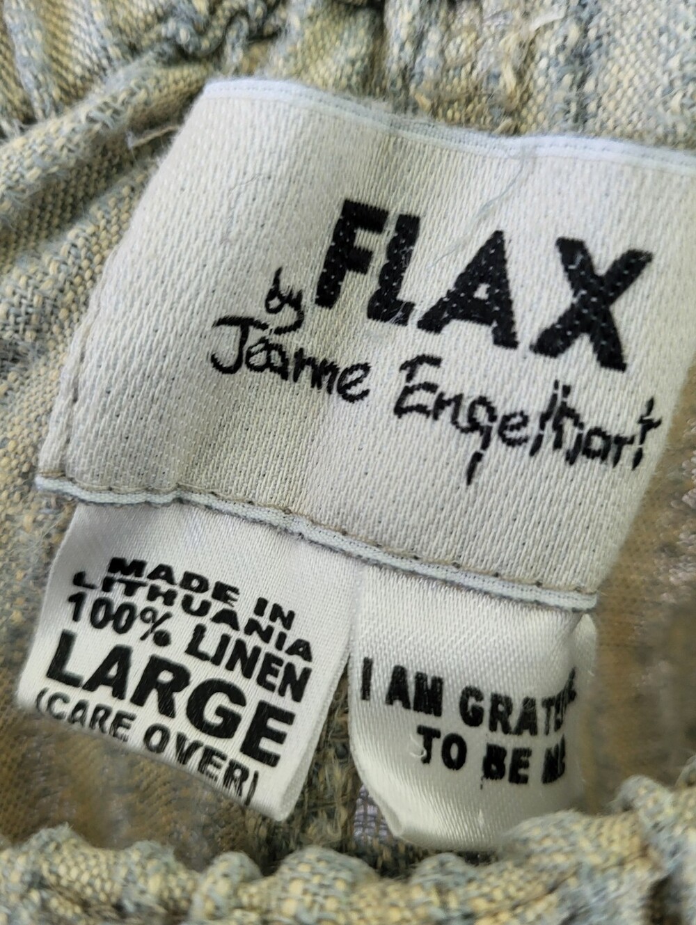 FLAX Jeanne Engelhart Linen Pants Large Sage Stripe Wide Leg Lagenlook - Picture 3 of 10